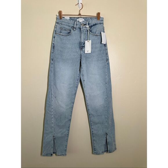 Good American Good Boy Straight Slit Hem Petite Jeans Size 0 or 25 New - Picture 2 of 7